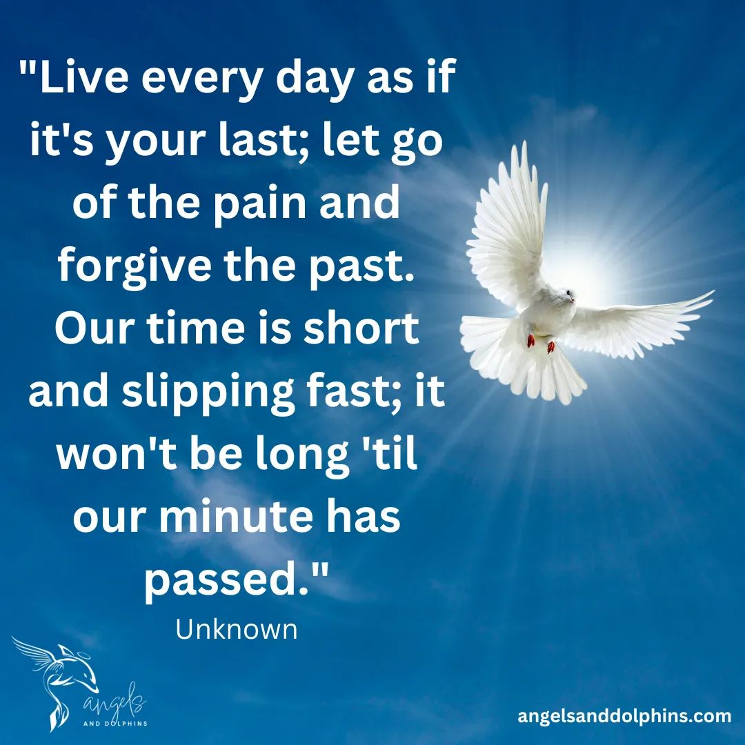 <Live every day as if it's your last; let go of the pain and forgive the past. Our time is short and slipping fast; it won't be long 'til our minute has passed> affirmation